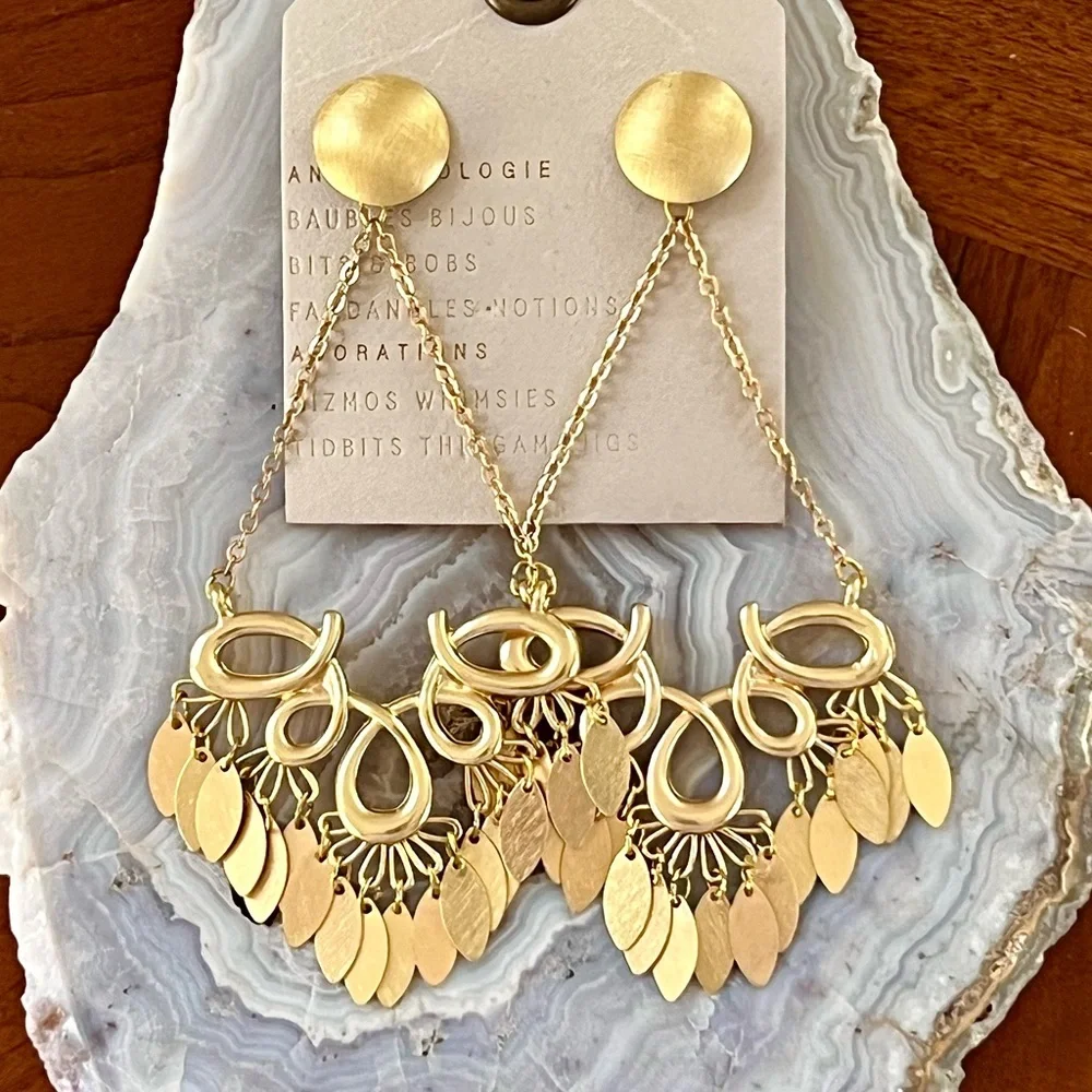 πΊπHPππΊ NWT Anthropologie Gold Scroll Chandeliers - Picture 15 of 16
